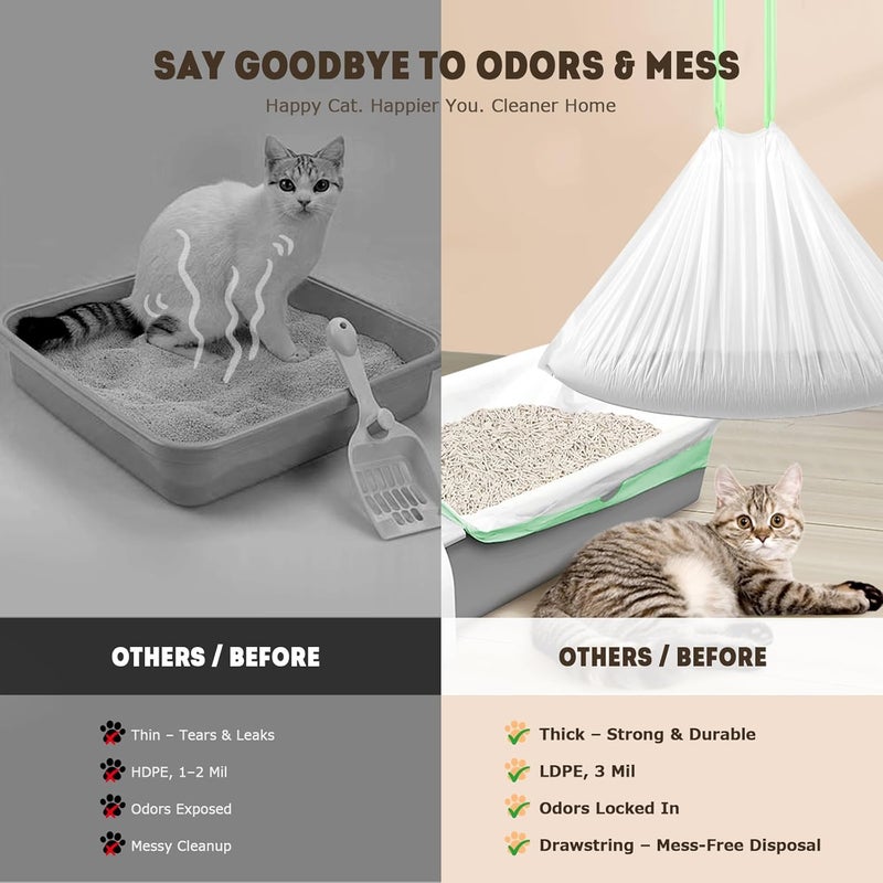 YEAHGO Automatic Cat Litter Box Liners Bags, Self-Cleaning Kitty Litter Liners Bags Compatible with MeoWant-SC01 & MeoWant-SC02, Heavy-Duty Thick Drawstring Replacement Liner Bag 18" x 12.6" (60 PCS) - Image 5